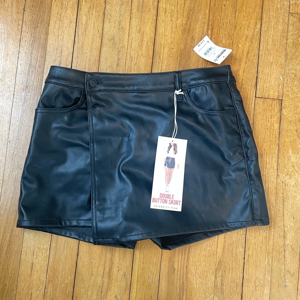 Celebrity Pink Black Faux Leather Skort